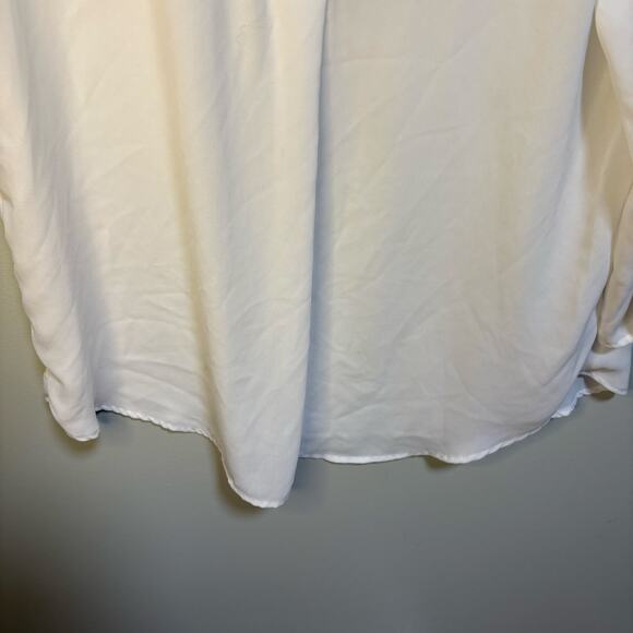 Lush White Semi-sheer 3/4 Sleeve V Neck Blouse Large Feminine Flowy Spring Light - Picture 4 of 10